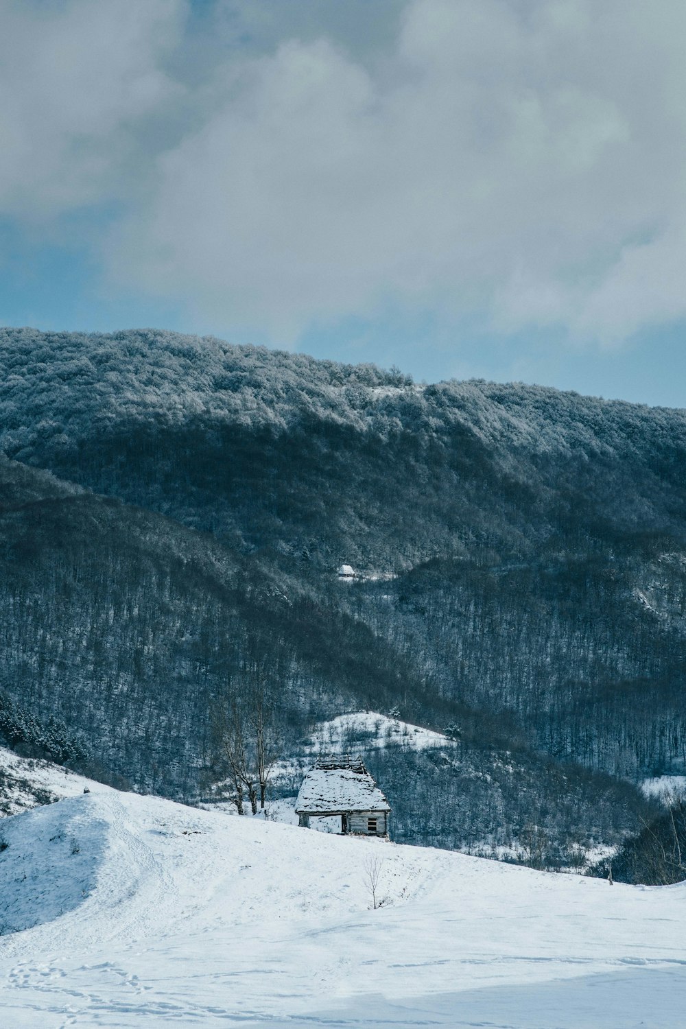 a house on a snowy mountain