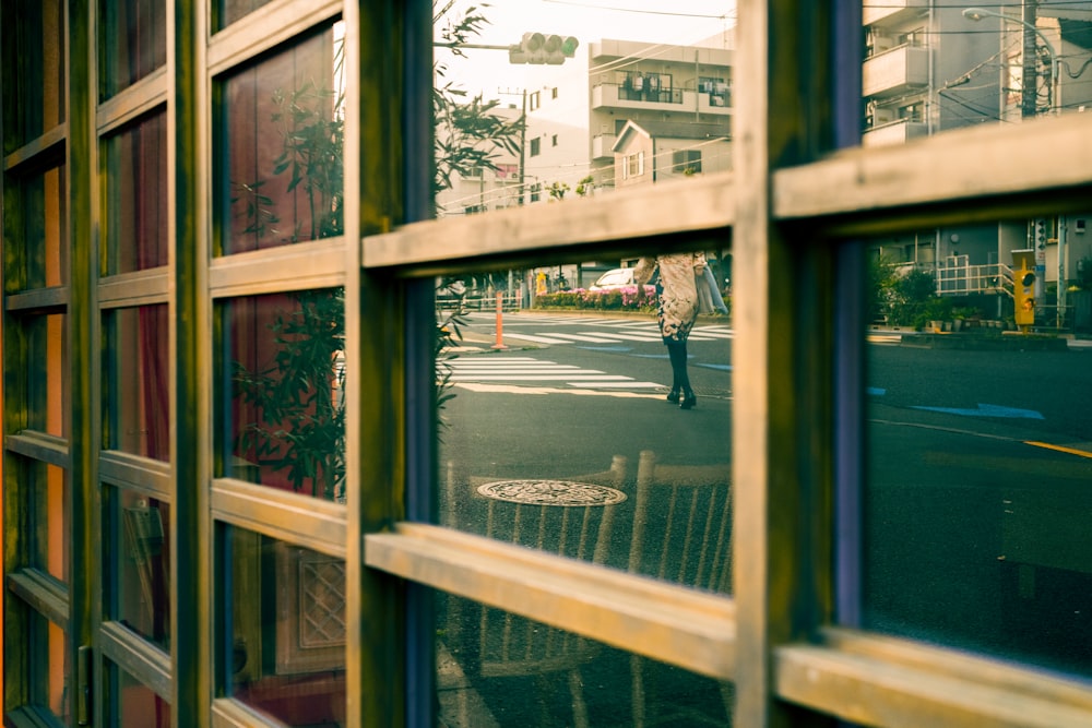 a person walking on a street