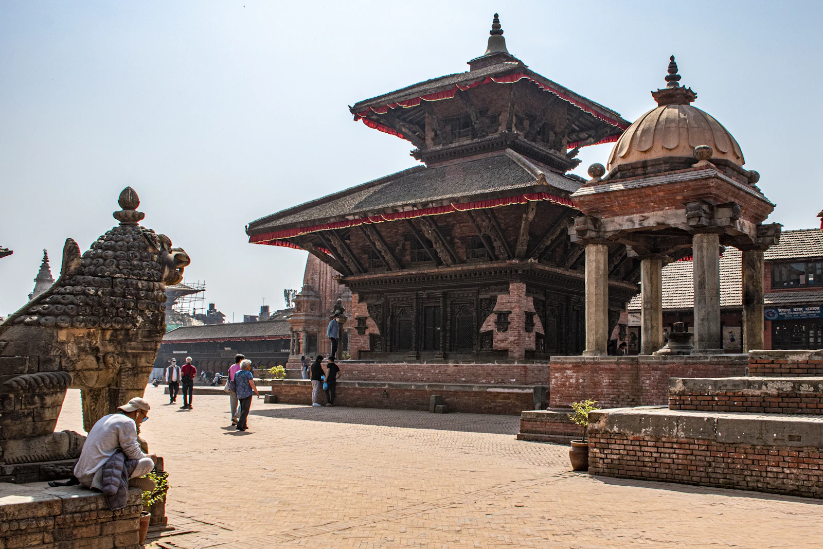 Tiered Newar temple with a red-tiled roof in the old city of Bhaktapur