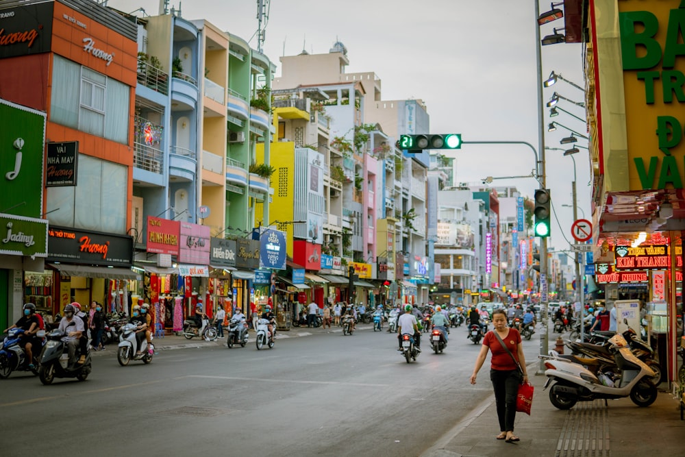 a person walking down a busy street