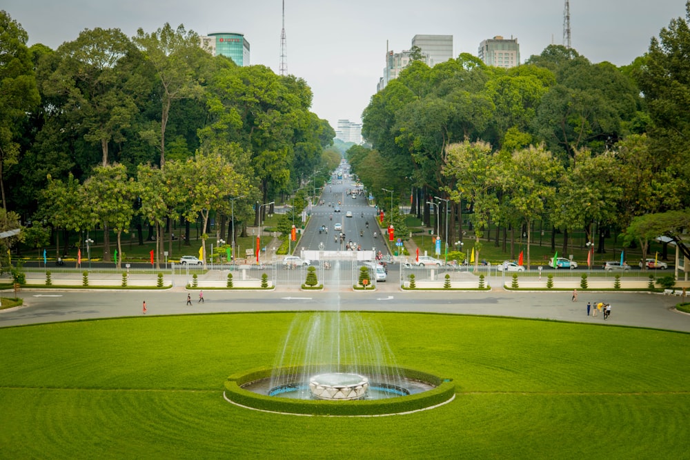 a large fountain in a park