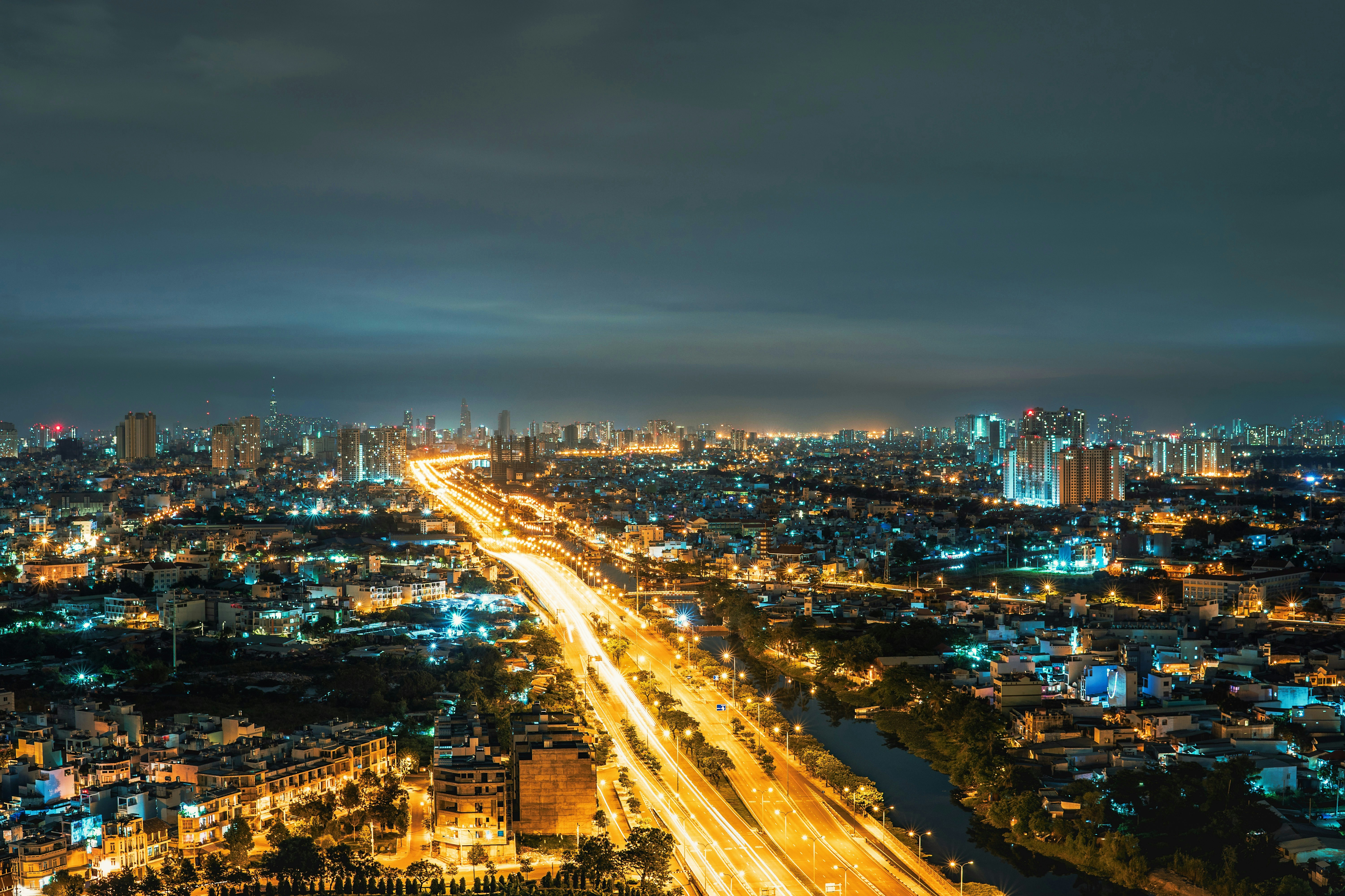 a city with a river running through it