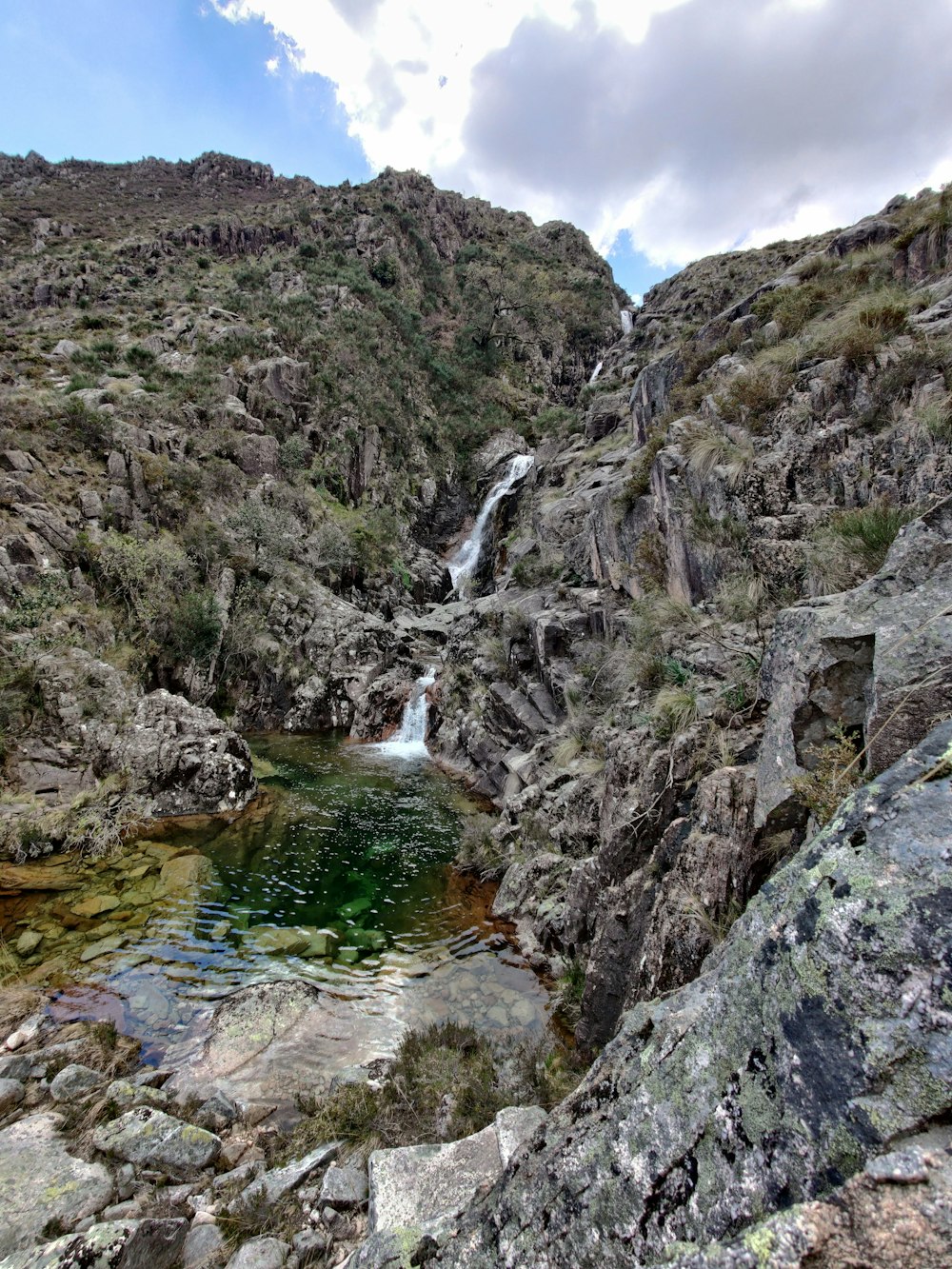 a waterfall in a rocky area