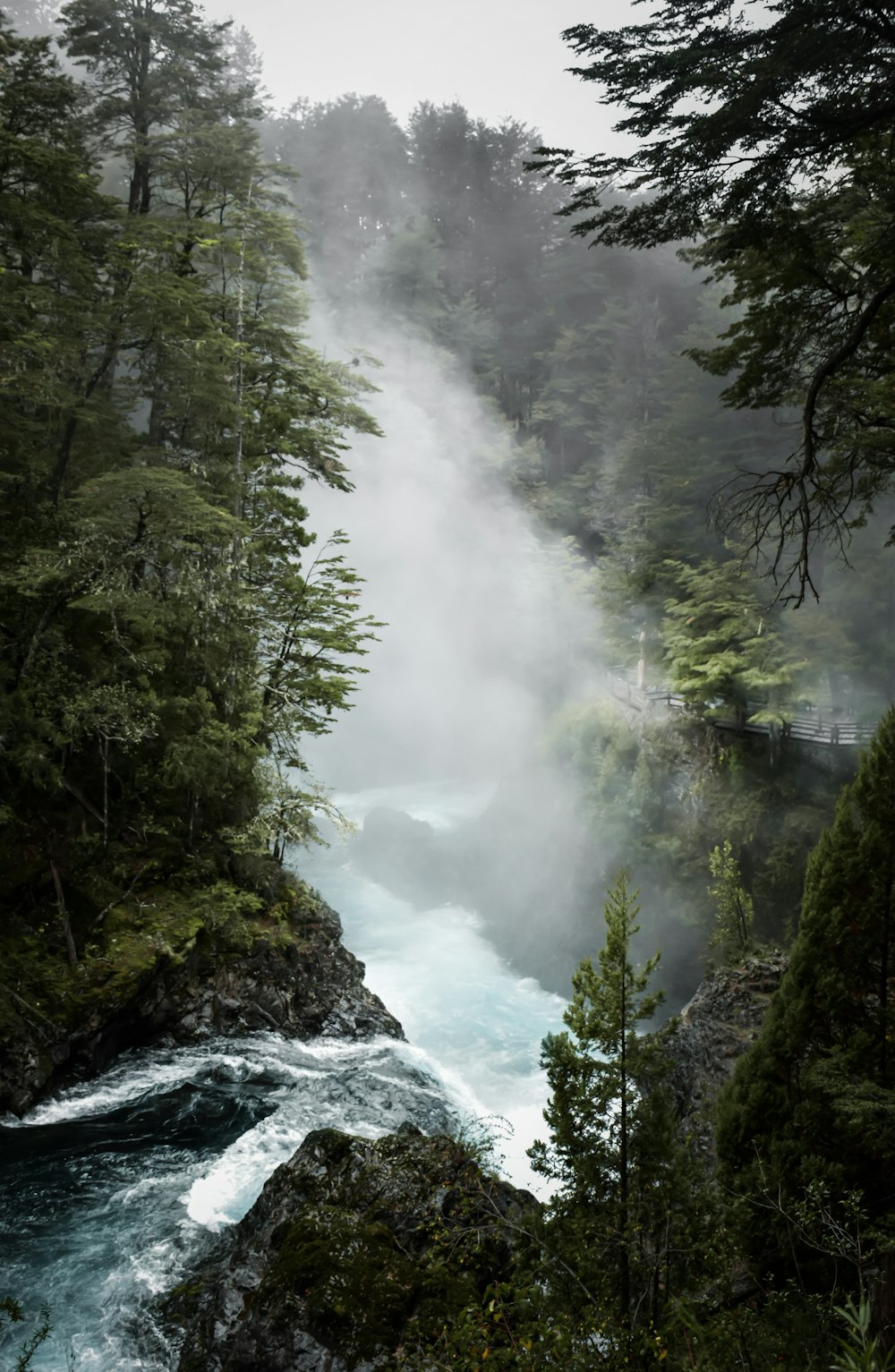 a large waterfall in a forest