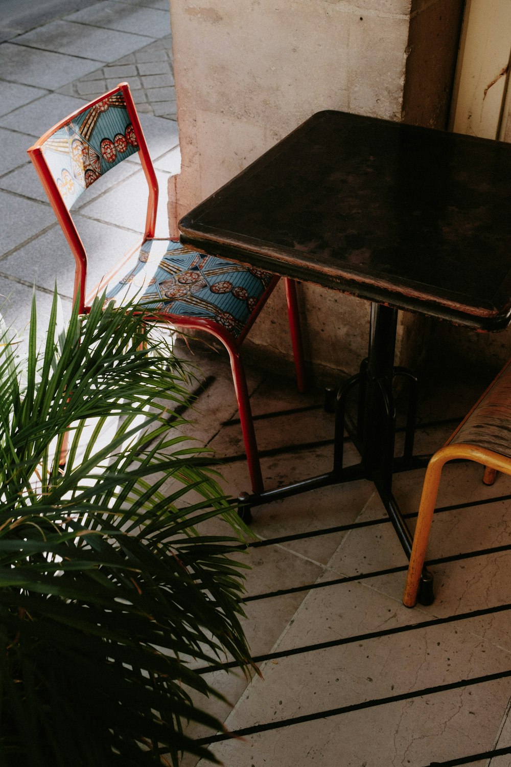 a table and chairs outside