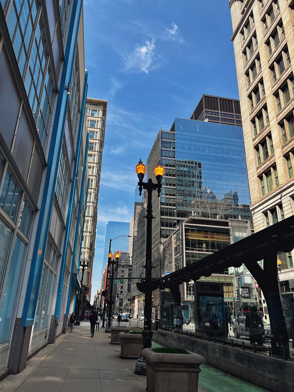 a city street with tall buildings