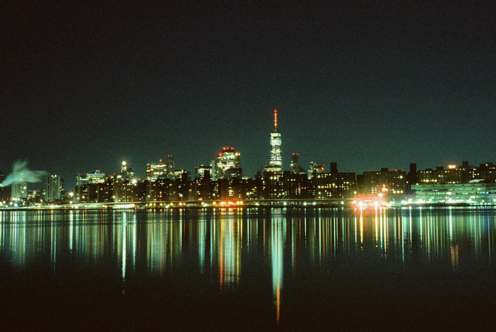 a city skyline at night