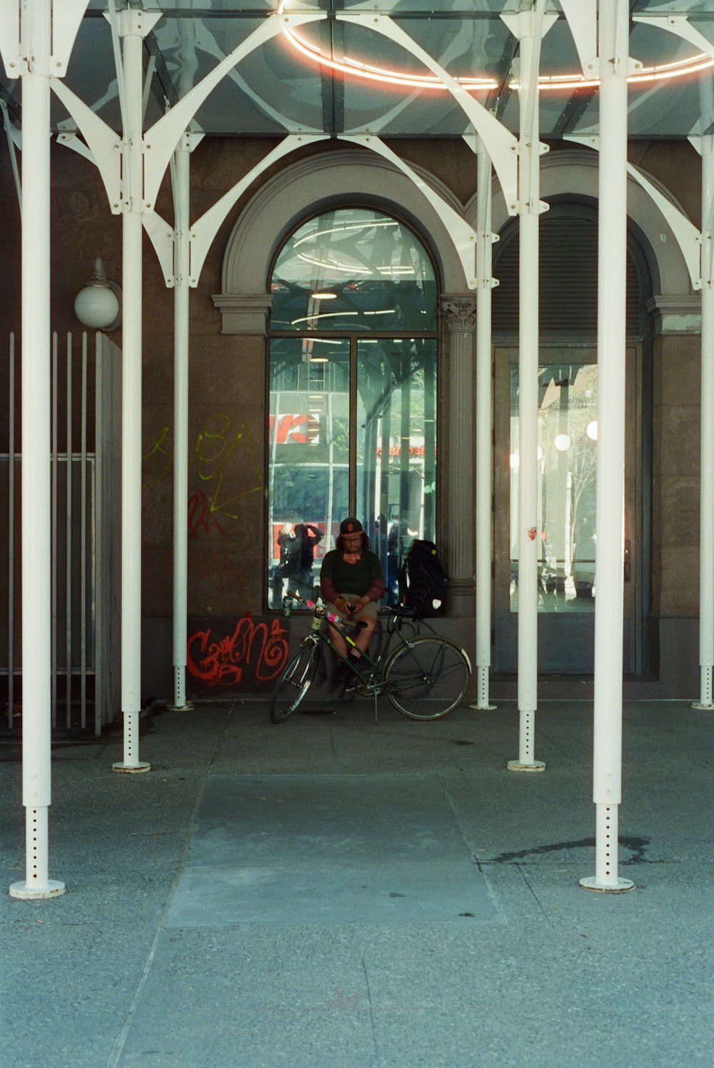 a person on a bike in a building