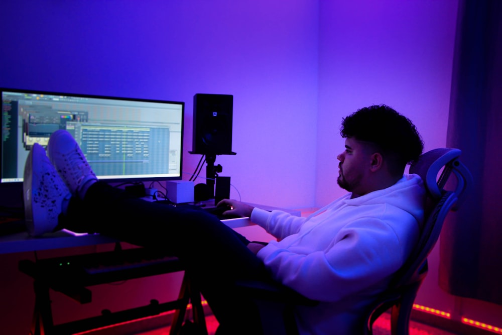 a man sitting at a desk with a computer