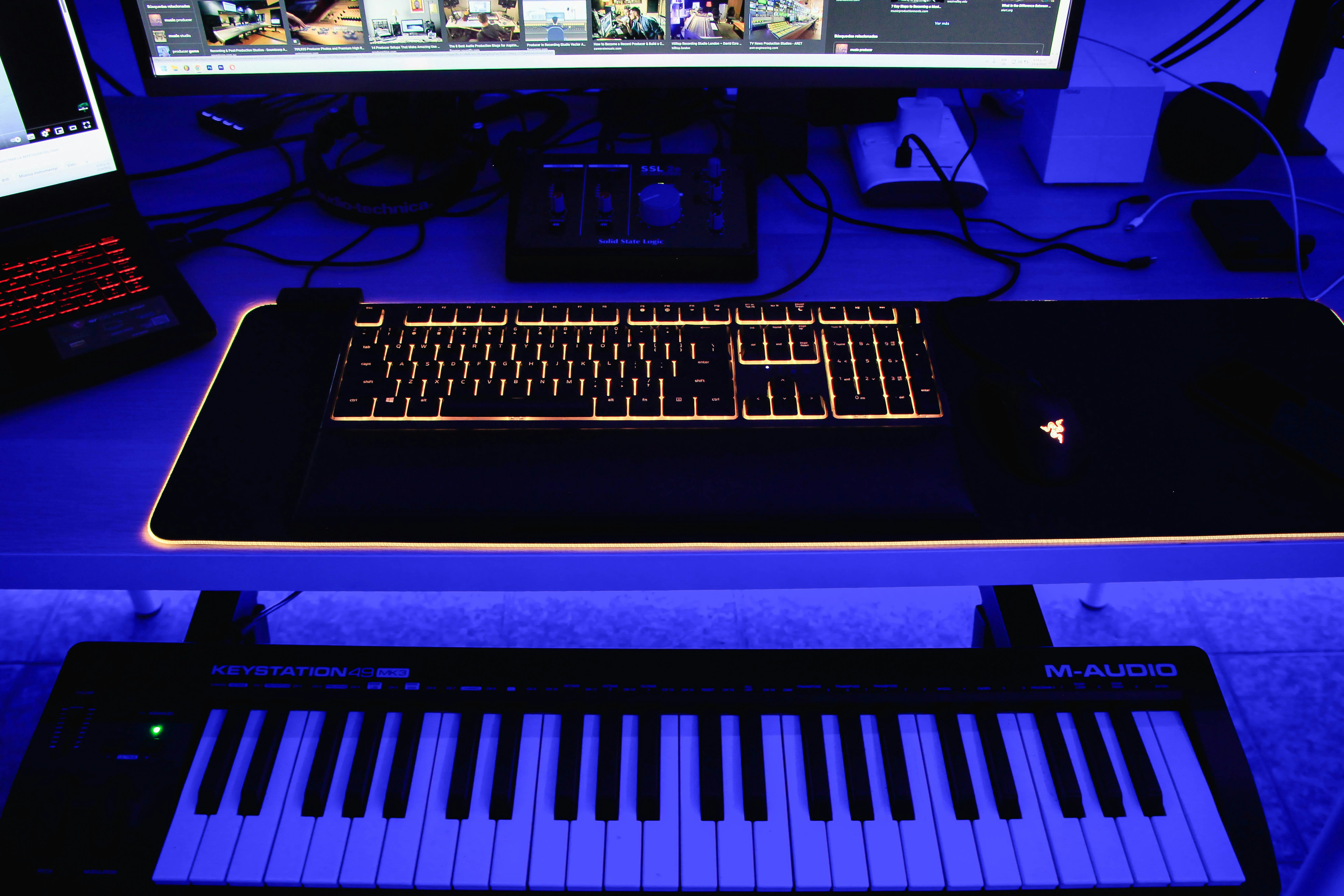 a keyboard and a computer