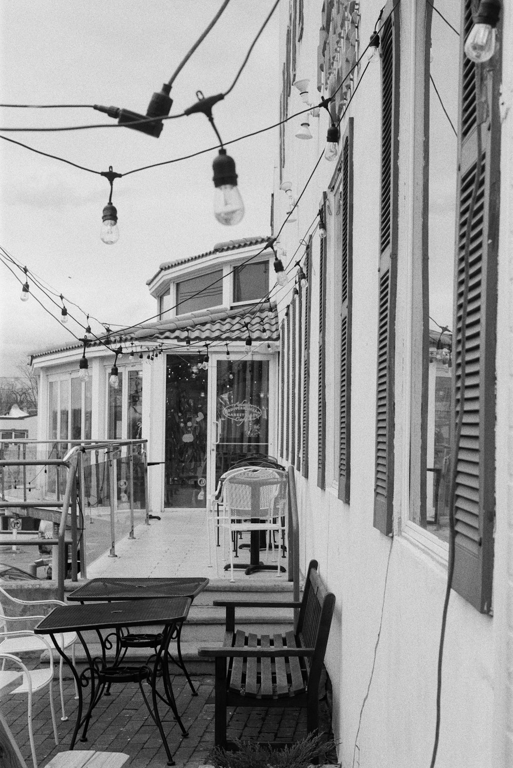 a cafe with tables and chairs