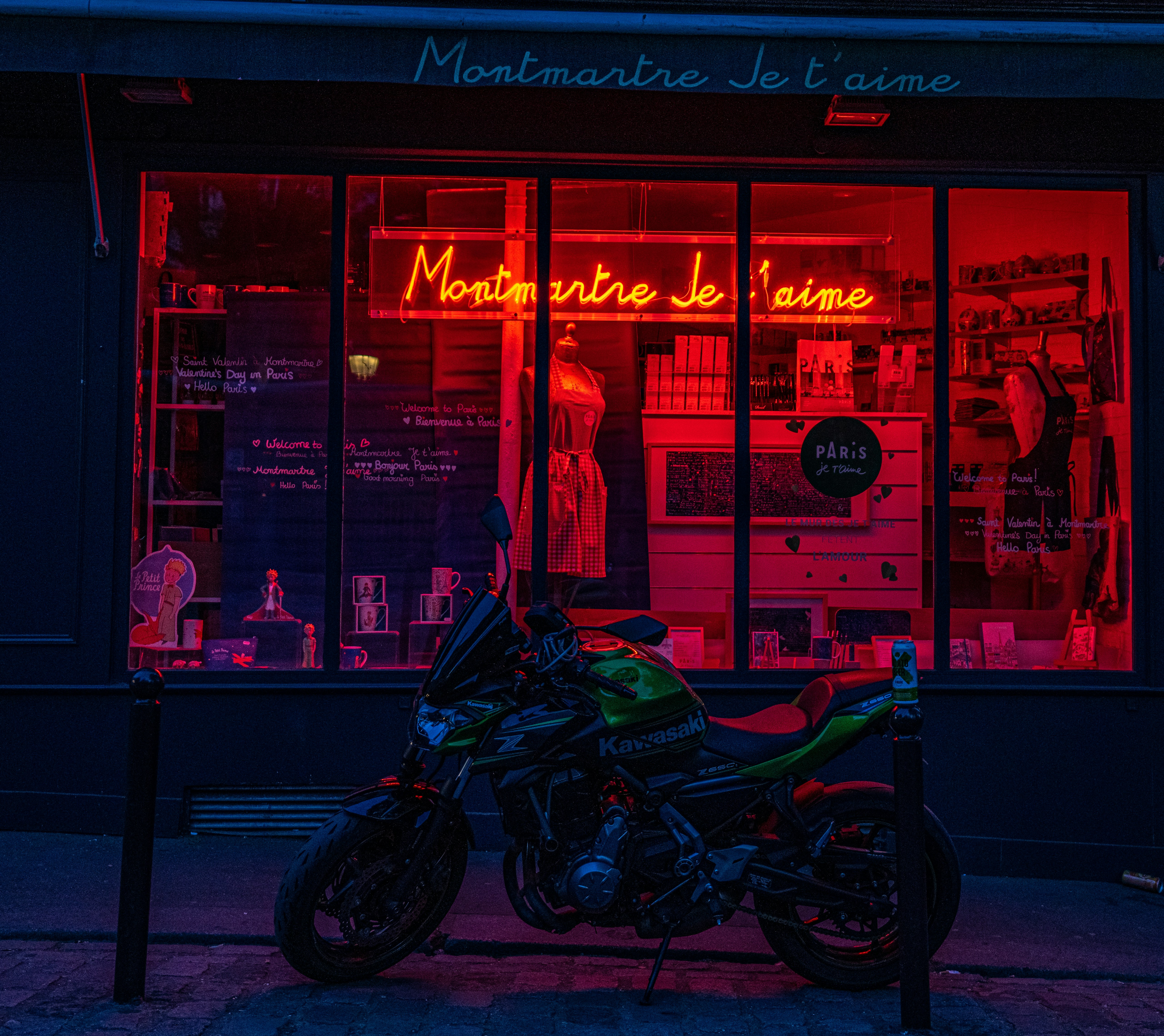 a motorcycle parked outside a store