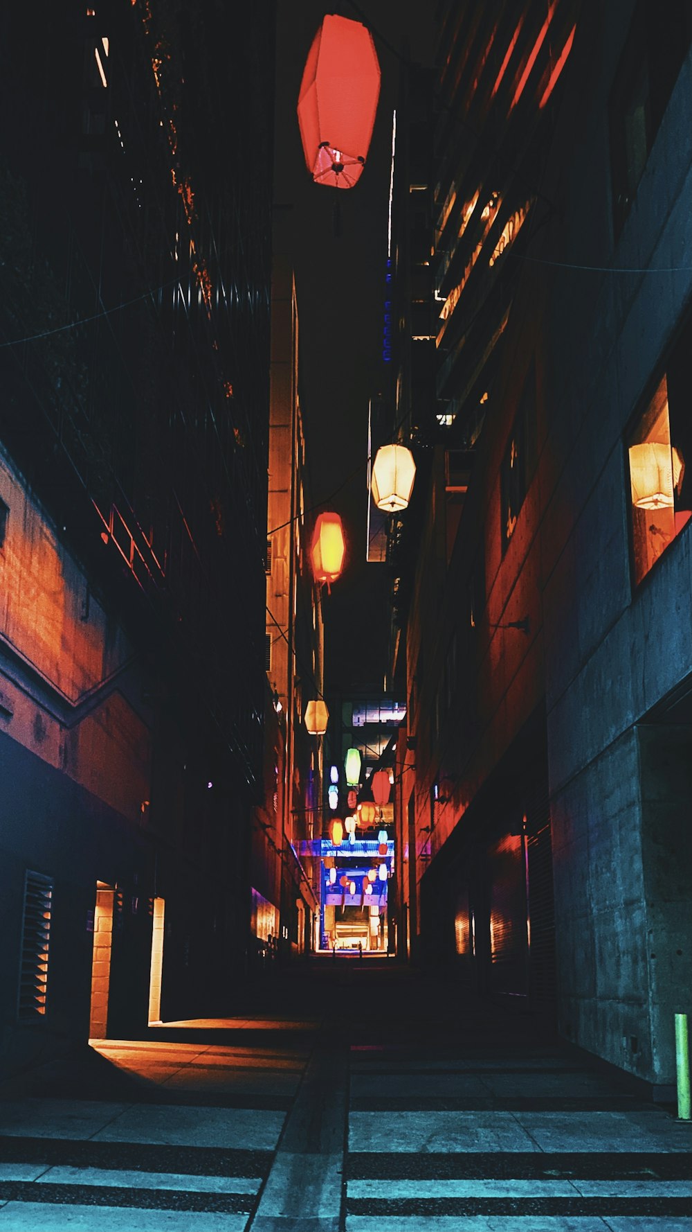 a street with lanterns on it