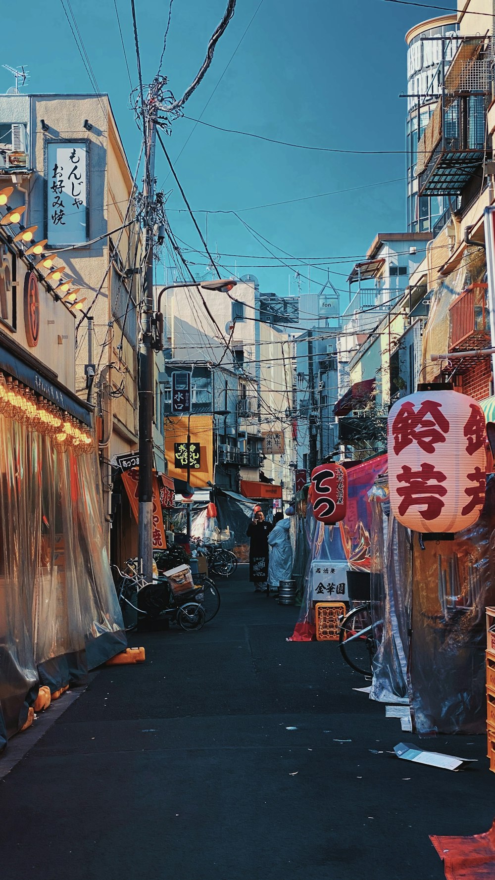 a street with buildings and signs