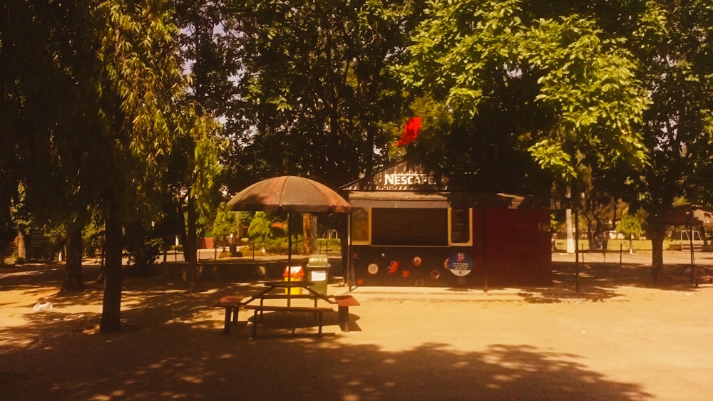 a small food stand in a park