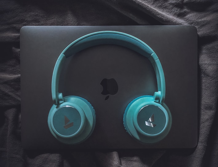 a blue and black headphone