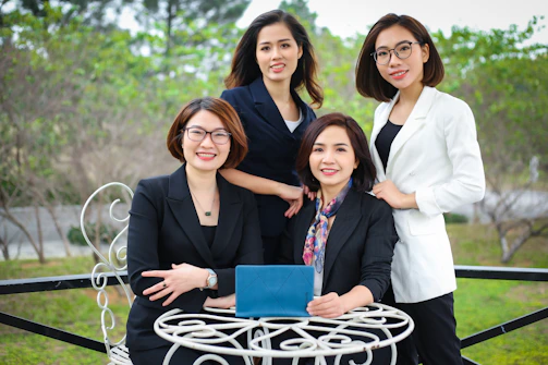 a group of women posing for a photo
