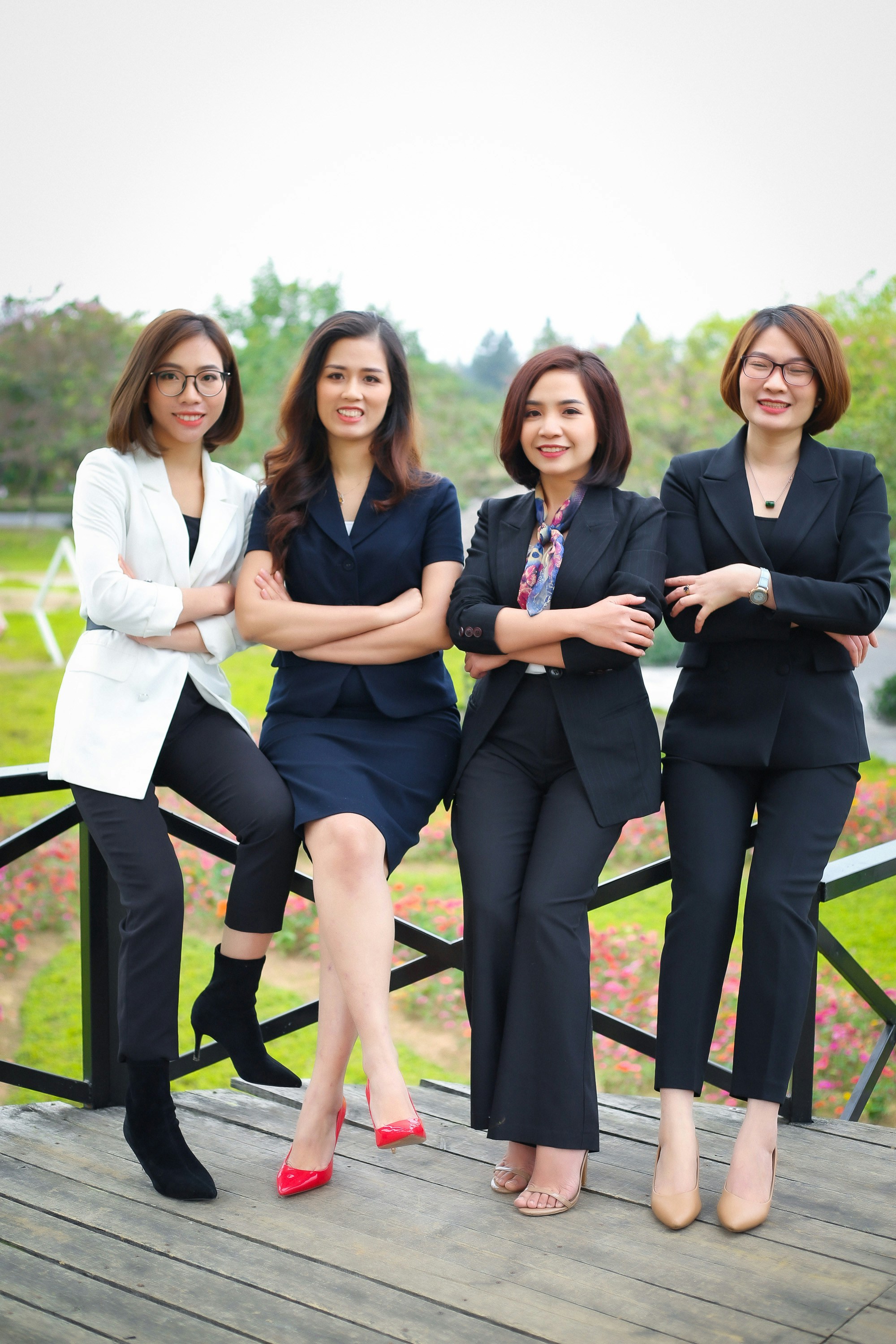a group of women posing for a photo