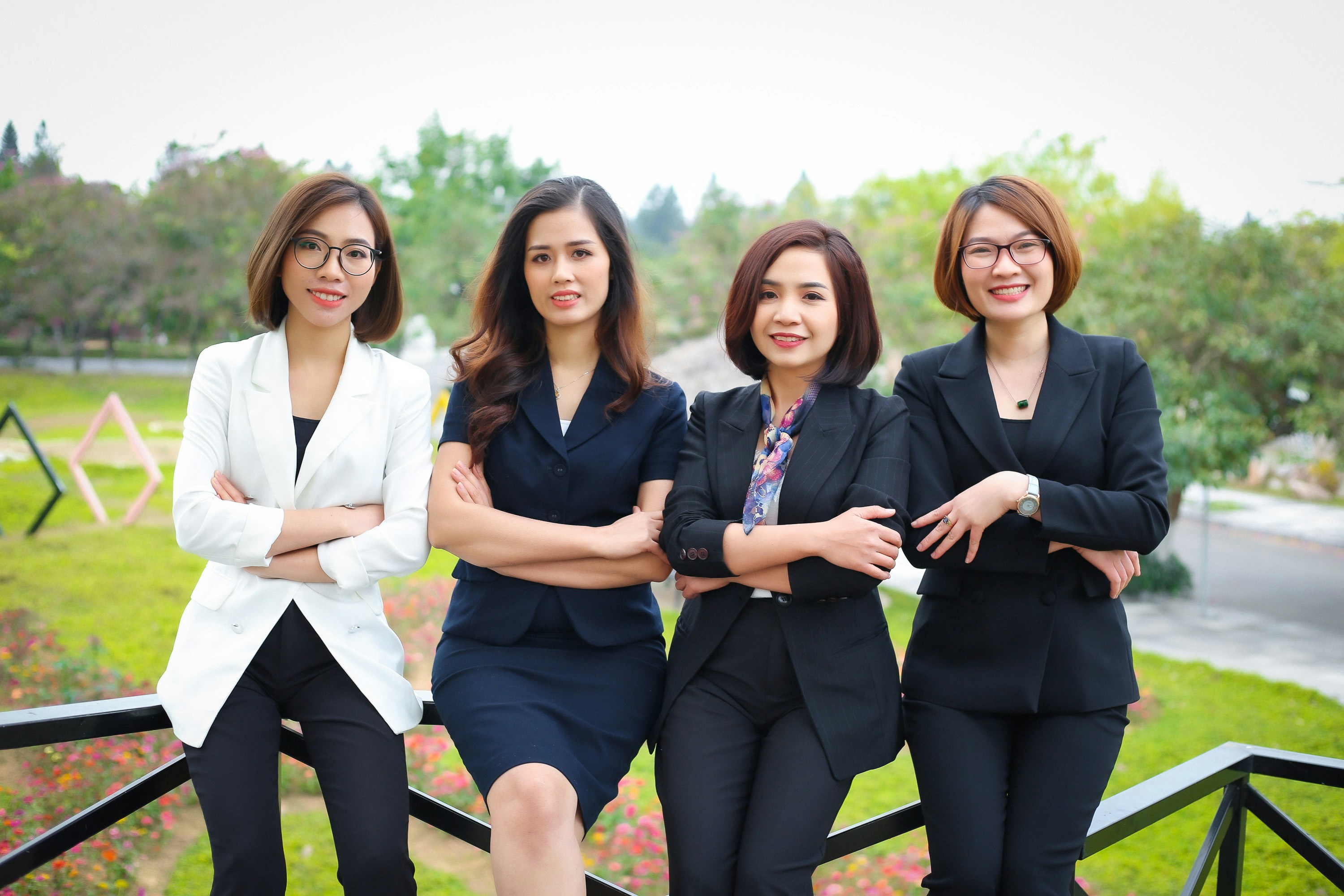 a group of women posing for a photo