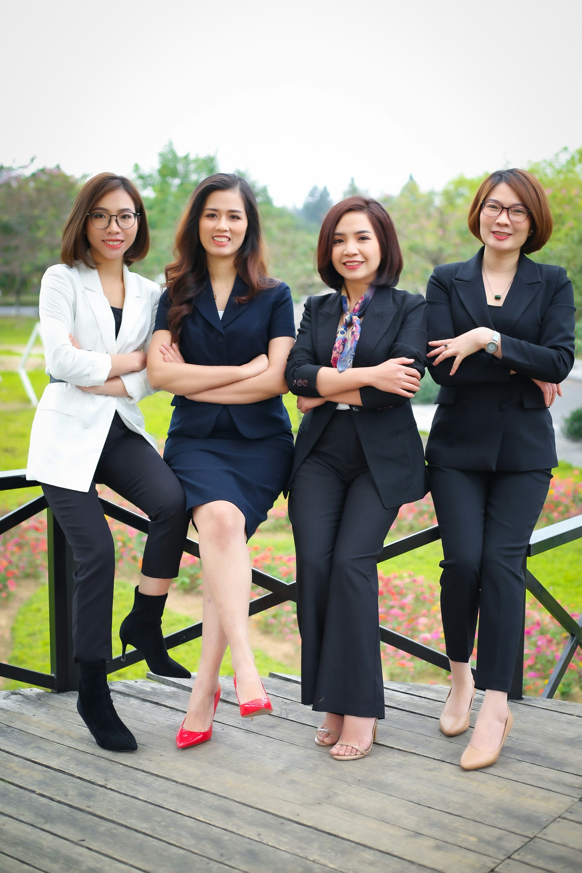 a group of women posing for a photo