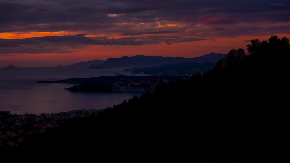 a sunset over a lake