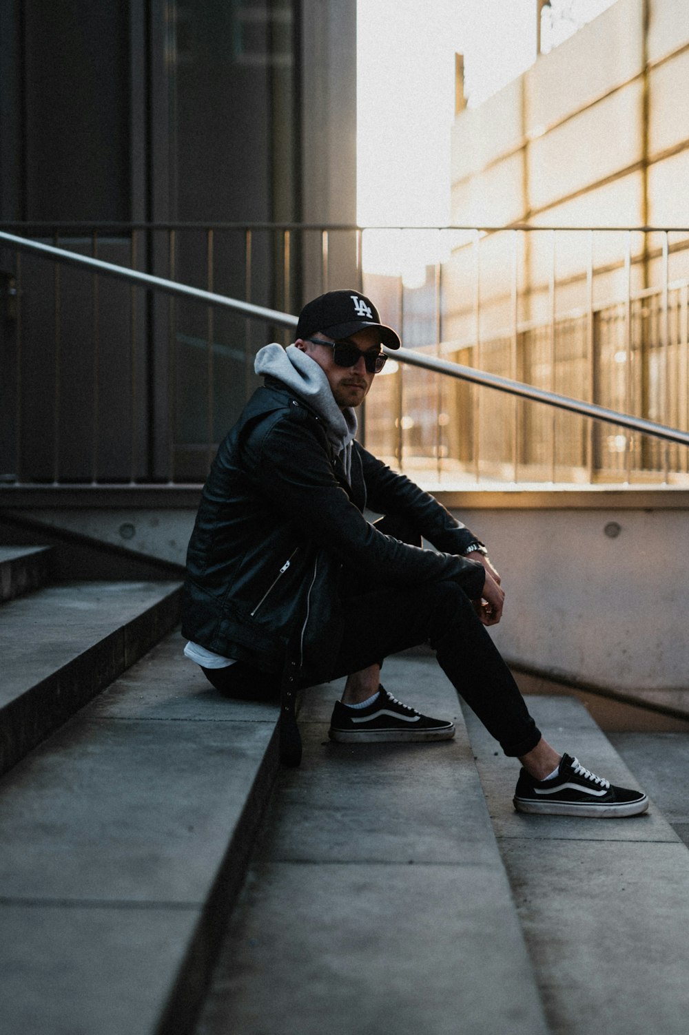 a person sitting on a staircase