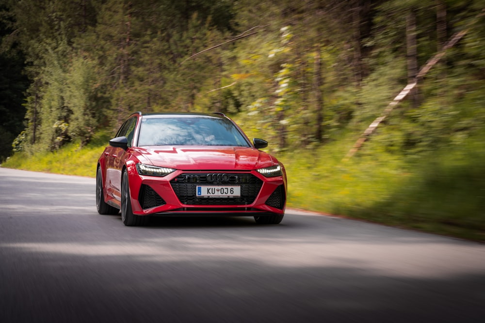 a red car on a road