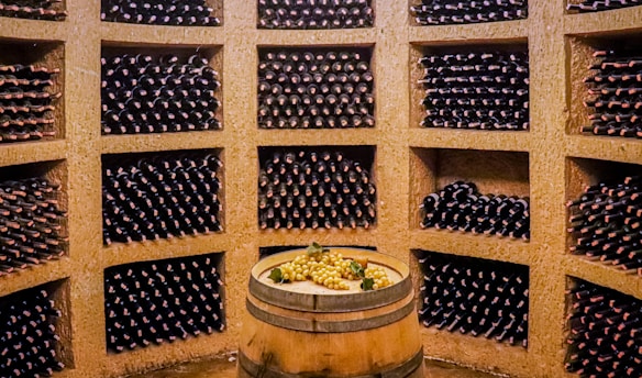 a barrel with many boxes of food