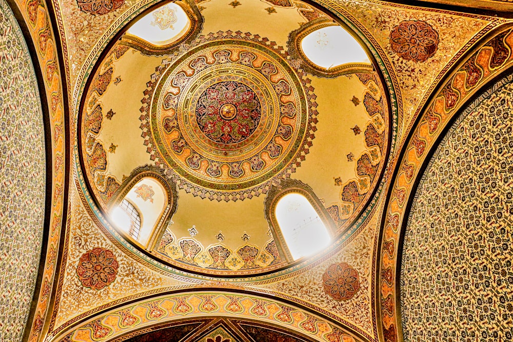 a domed ceiling with a design