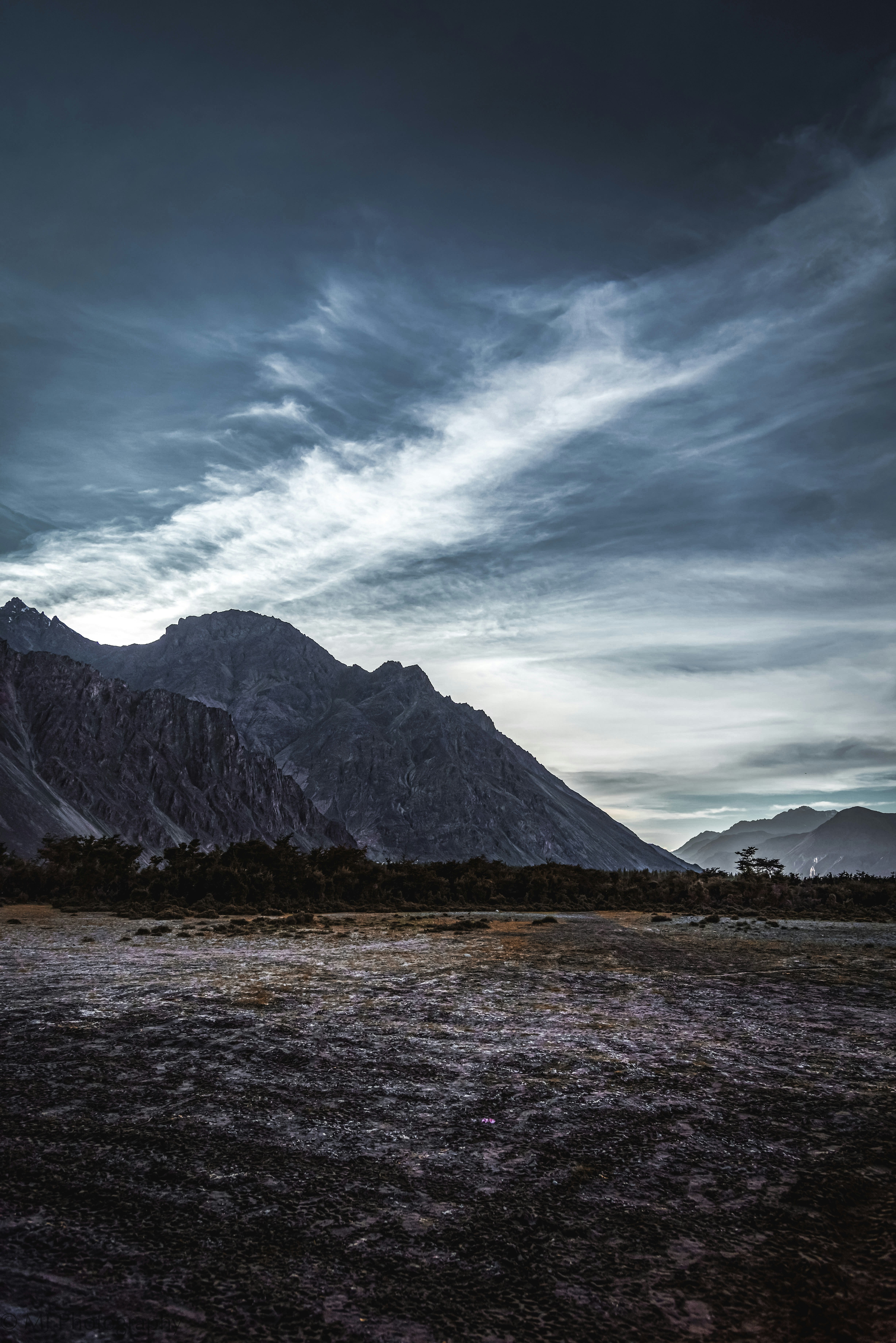 a landscape with mountains in the back