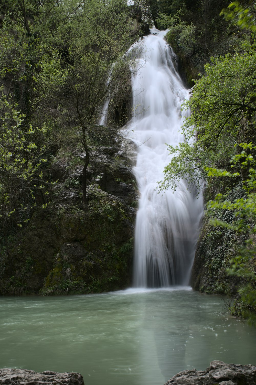 a waterfall in a forest