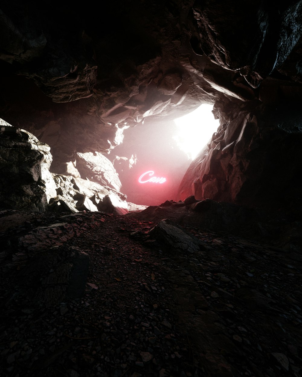 a cave with a fire inside