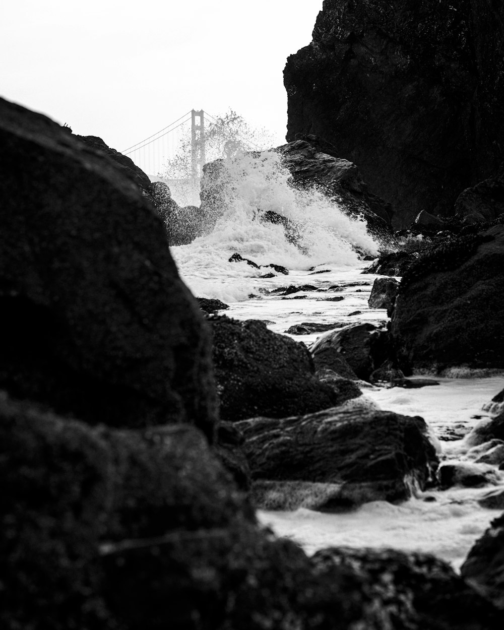 a rocky cliff by the water