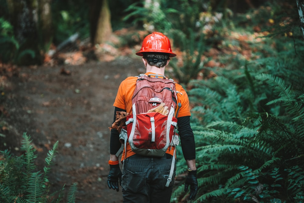 a person wearing a helmet and harness