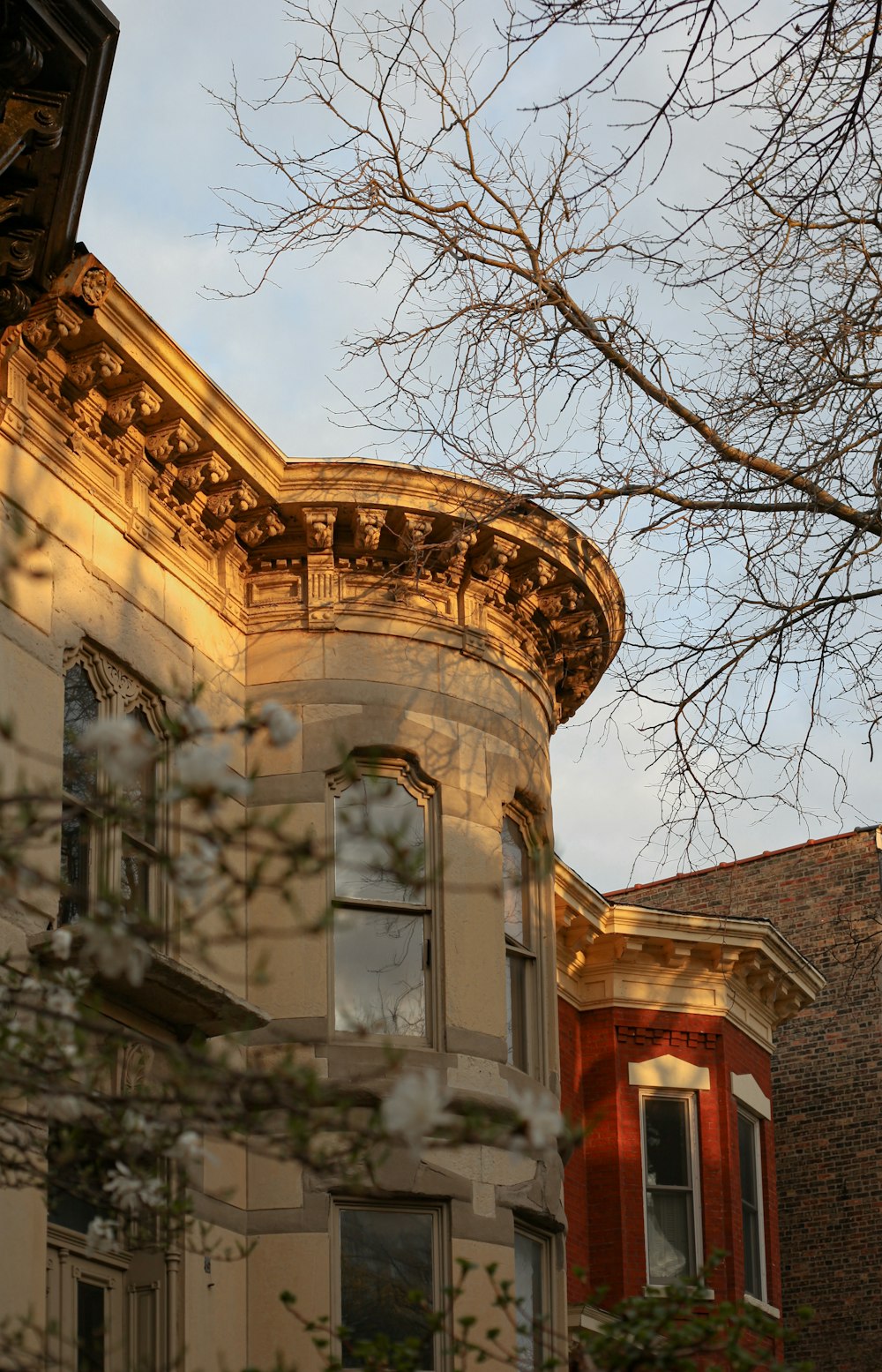 a building with a tree in the front