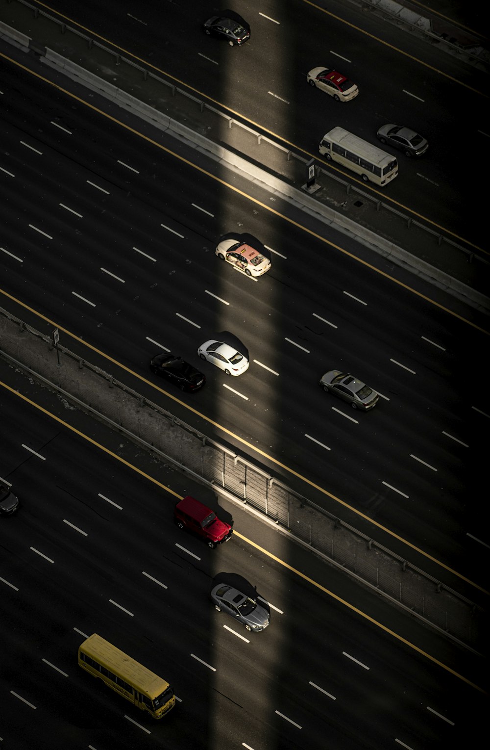 a high angle view of cars on a road