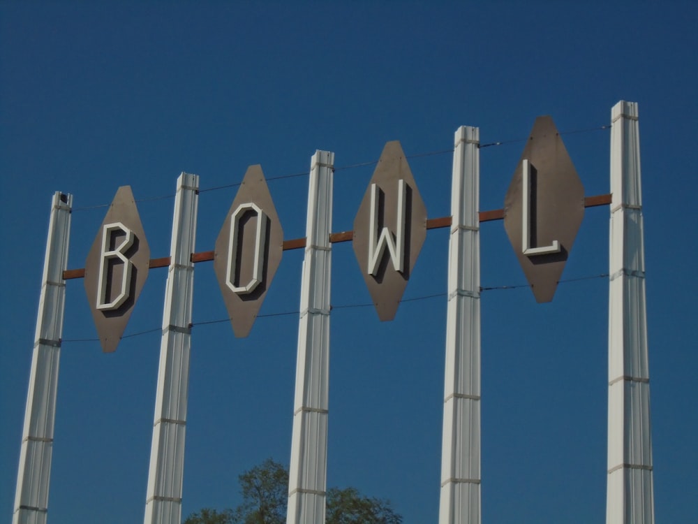 a group of white and black signs