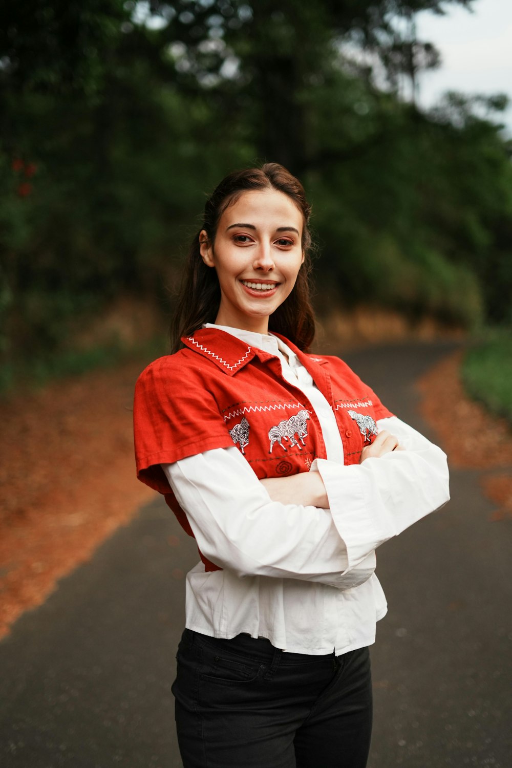 a person in a red shirt