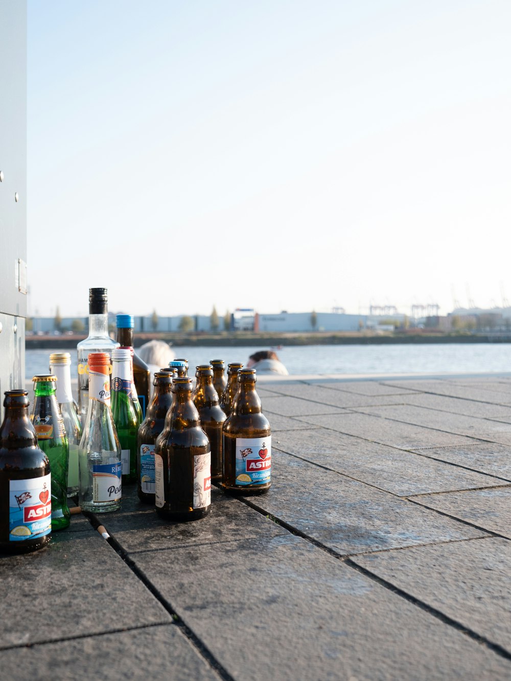 a group of bottles on a ledge