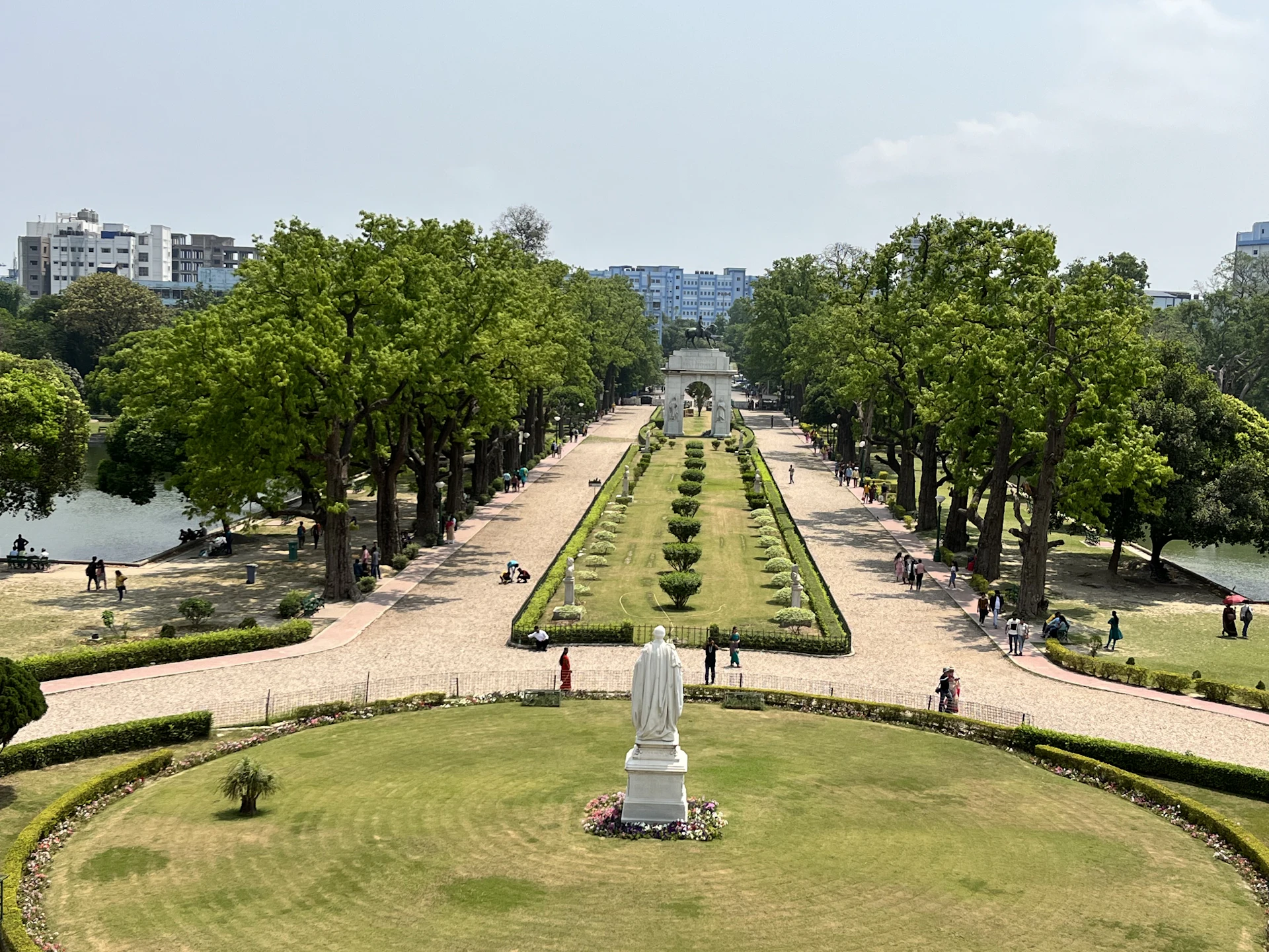 A landscaped Kolkata park with a fountain