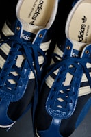 Classic Adidas running shoes showing signature stripes and vintage look.