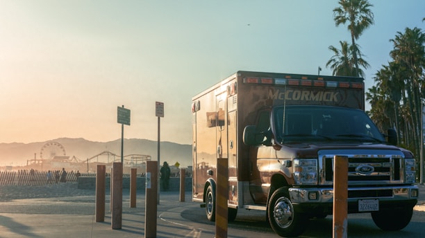 a truck parked on the side of a road
