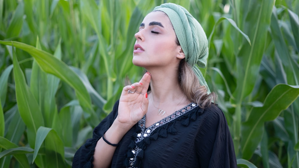 a woman with green hair