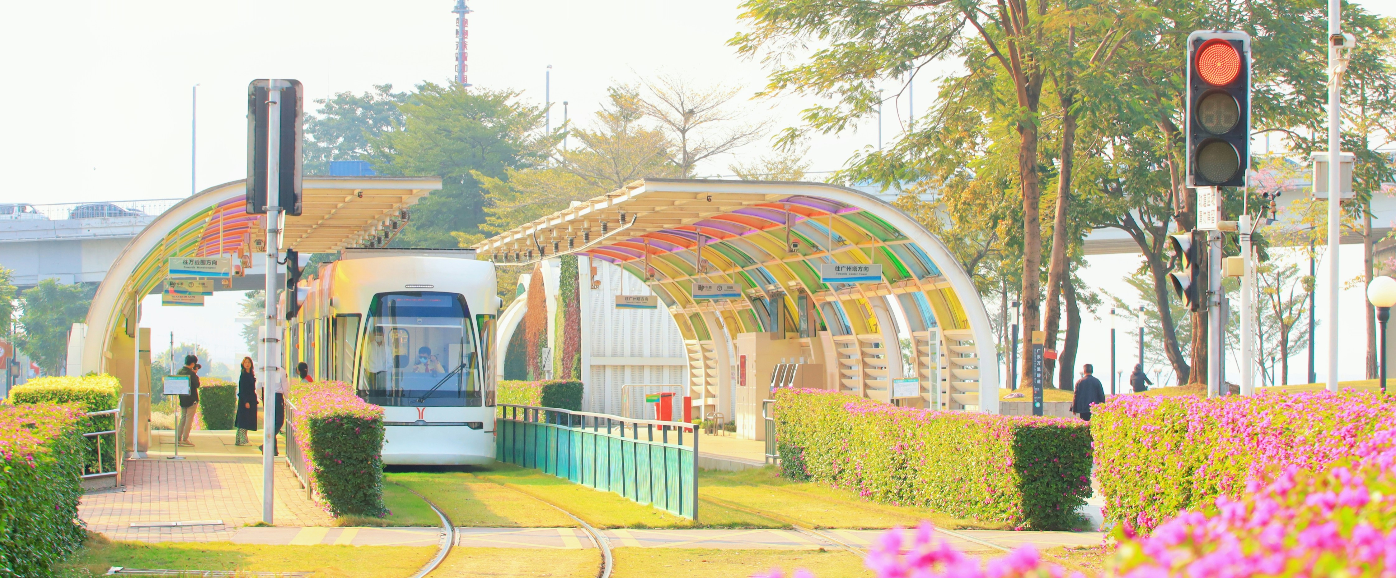 a bus going through a tunnel