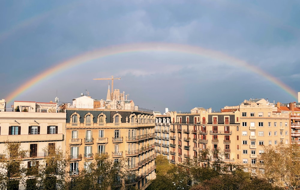 a rainbow over a city