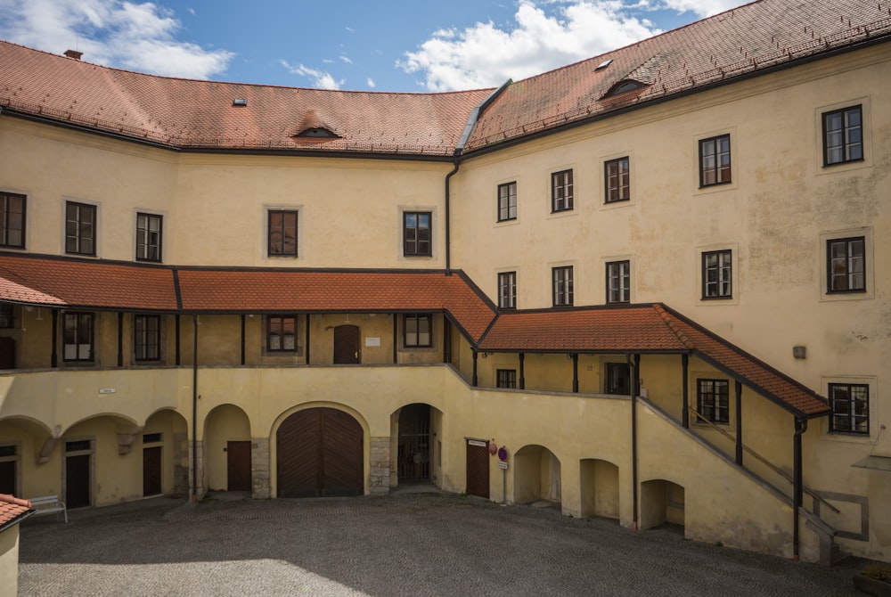 a building with a red roof