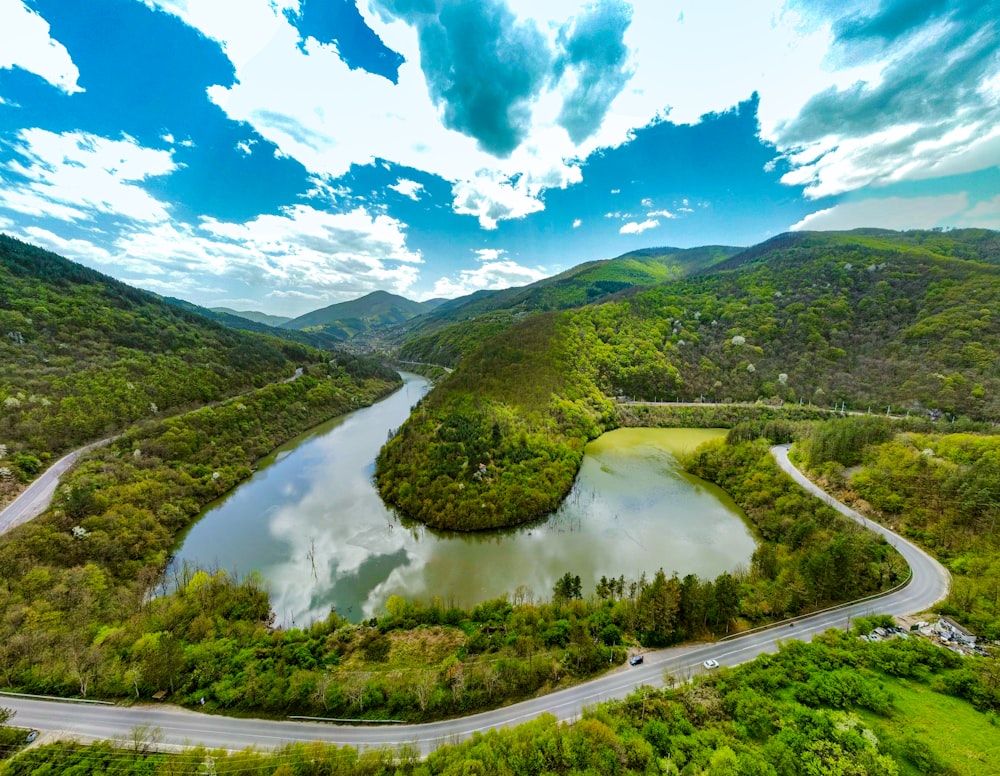 a river winding through a valley