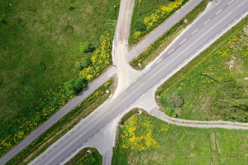 a road with grass and trees