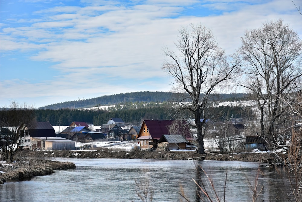 a body of water with houses along it