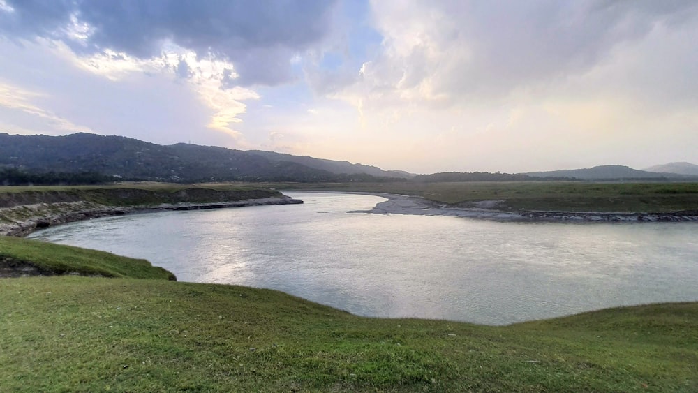 a body of water with land around it